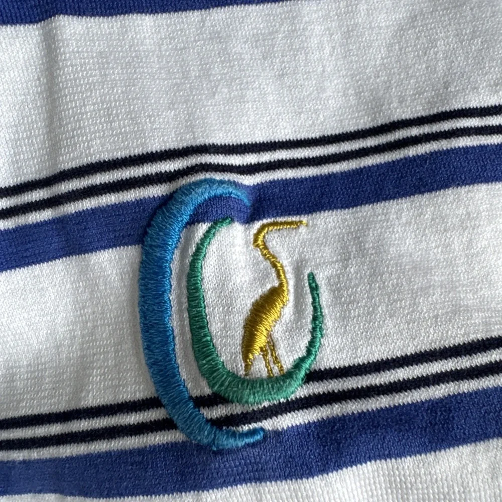 Ralph Lauren Polo Golf Cotton Shirt Men's L White‎ Blue Stripe Short Sleeve